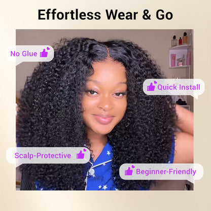 💖 Beginner Friendly Afro Curly Wig – 5x5 Closure, Glueless, Pre-Cut Lace, 200% Density