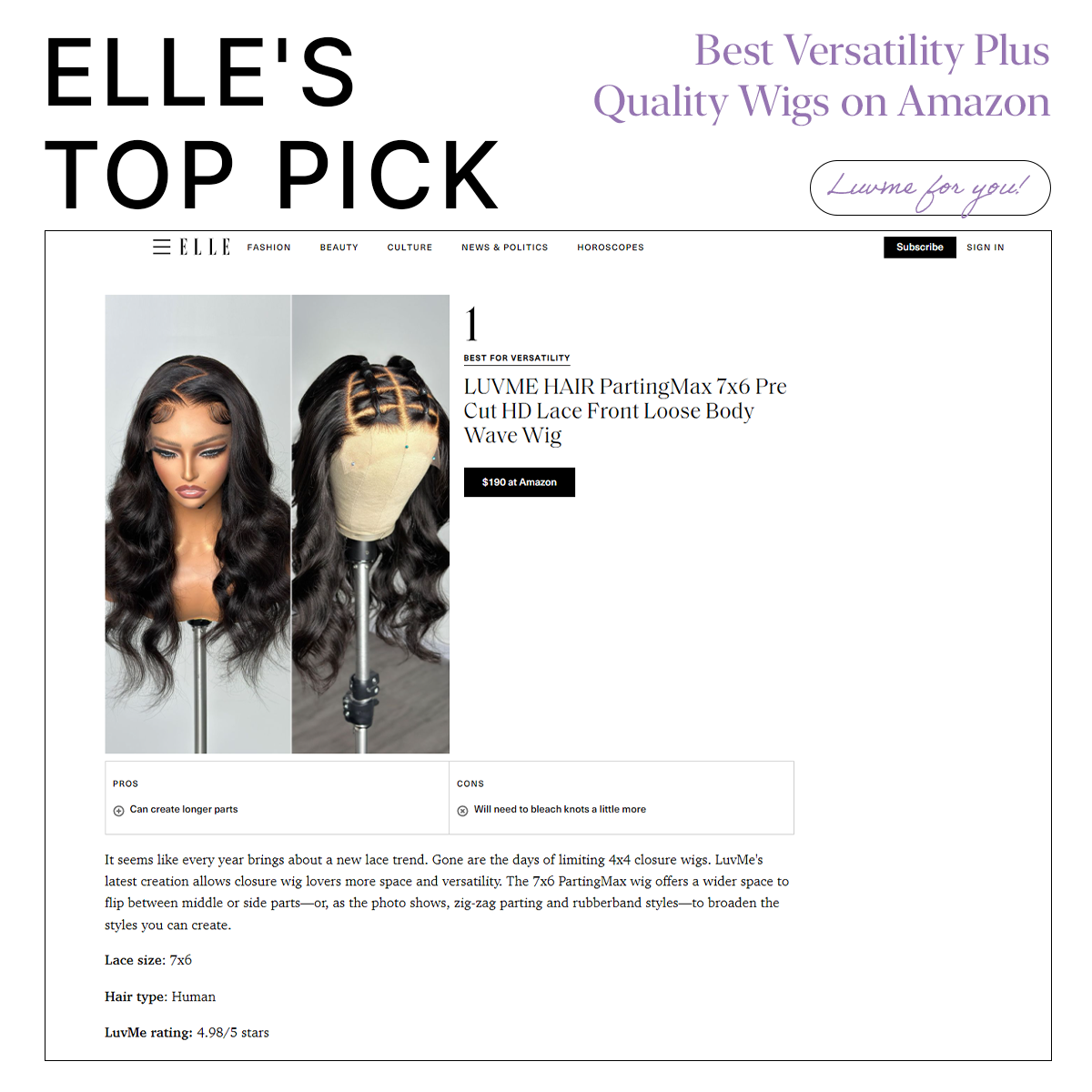 Loose Body Wave 7x6 HD Lace Wig – Glueless, Pre-Cut Closure