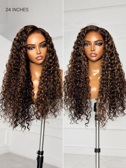 All-Day Comfort™ Curly 7x6 HD Lace Wig – Glueless, Pre-Cut, Brown Highlights