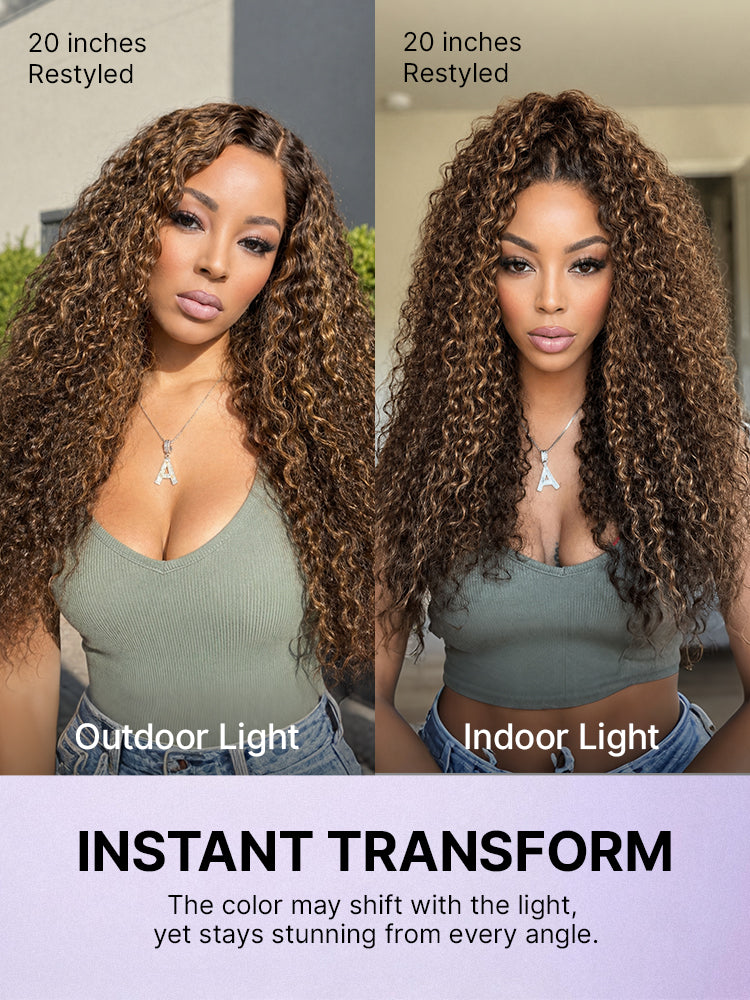 All-Day Comfort™ Curly 7x6 HD Lace Wig – Glueless, Pre-Cut, Brown Highlights