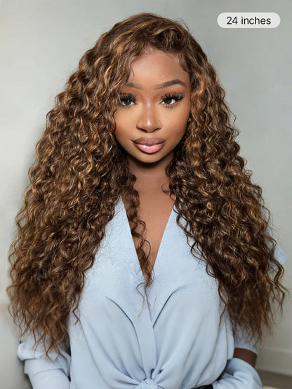 All-Day Comfort™ Curly 7x6 HD Lace Wig – Glueless, Pre-Cut, Brown Highlights