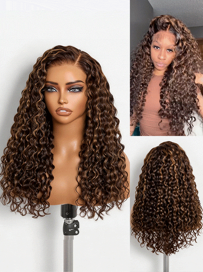 All-Day Comfort™ Curly 7x6 HD Lace Wig – Glueless, Pre-Cut, Brown Highlights