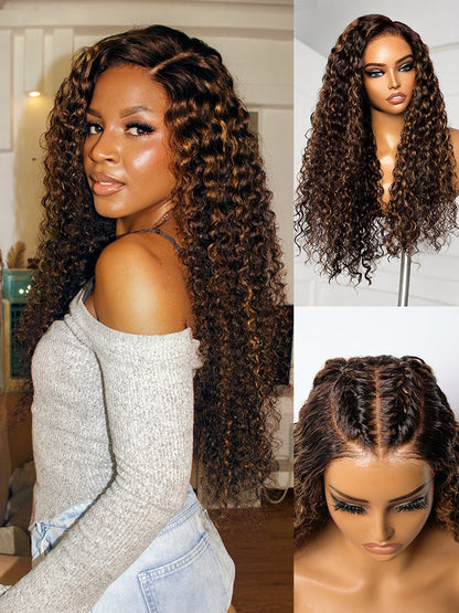 All-Day Comfort™ Curly 7x6 HD Lace Wig – Glueless, Pre-Cut, Brown Highlights