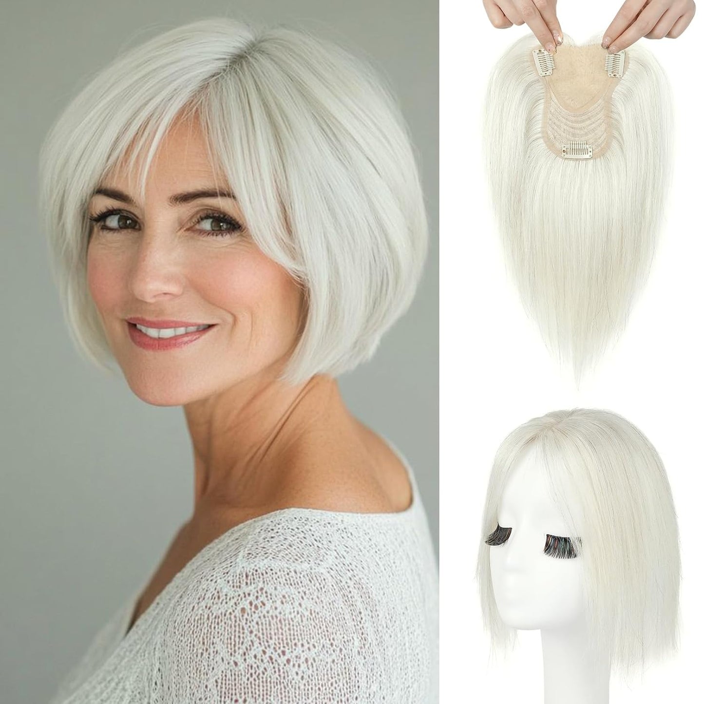 🔥 NEW ARRIVAL SALE-Human Hair Topper with Bangs | Hair Piece for Thinning Hair