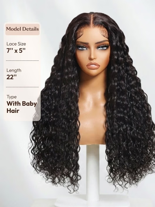 💖 Water Wave Glueless Wig – 7×5 Lace, Full-Bodied Natural Flow for Everyday Wear
