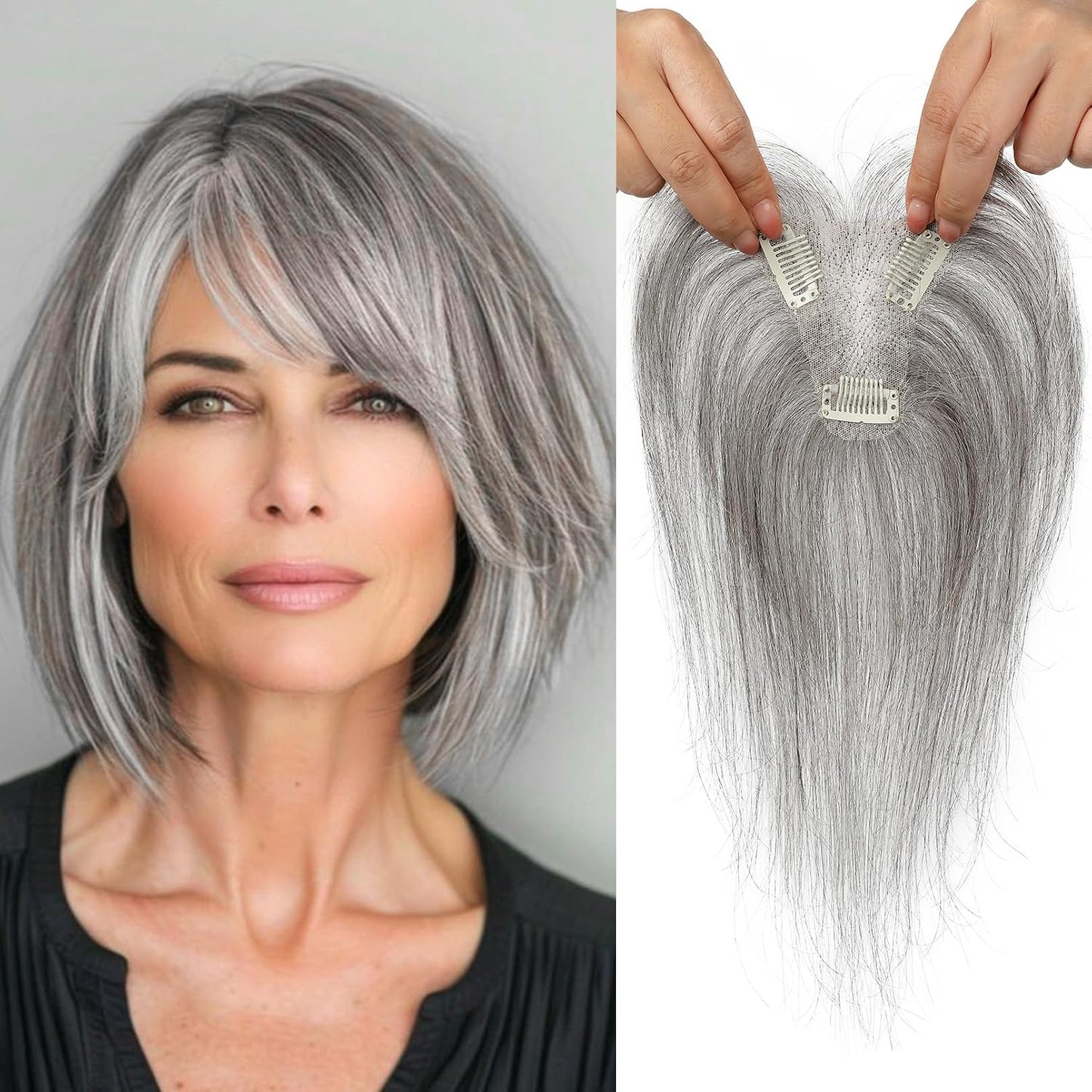 🔥 NEW ARRIVAL SALE-Human Hair Topper with Bangs | Hair Piece for Thinning Hair