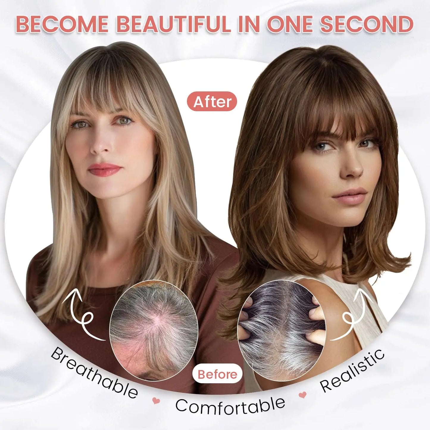 🔥 NEW ARRIVAL SALE-Human Hair Topper with Bangs | Hair Piece for Thinning Hair