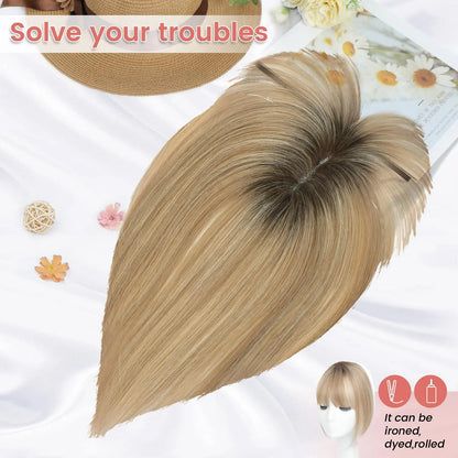 🔥 NEW ARRIVAL SALE-Human Hair Topper with Bangs | Hair Piece for Thinning Hair